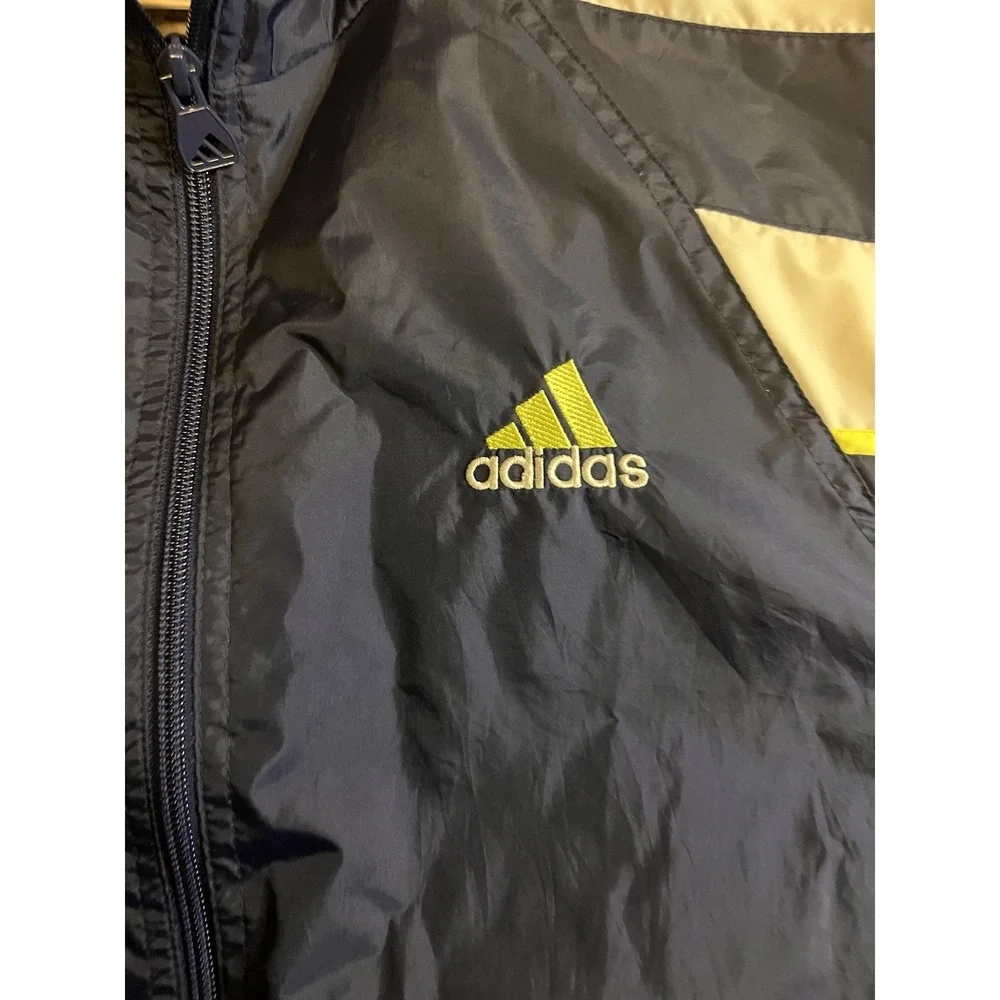 Adidas, Full Zip, Windbreaker Jacket, Navy Blue w/yellow Logo Athletic EUC A2-20